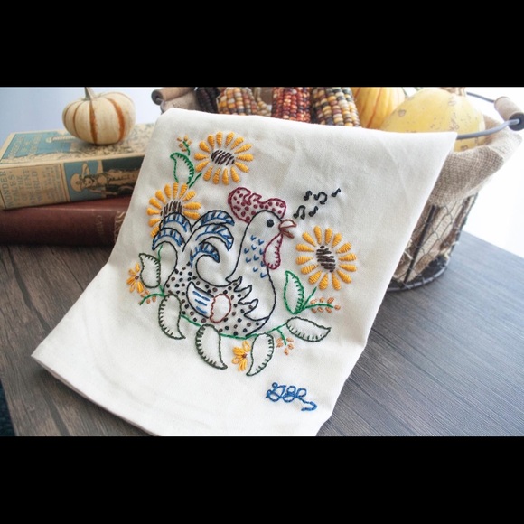 Country Rooster Embroidered Kitchen Towel